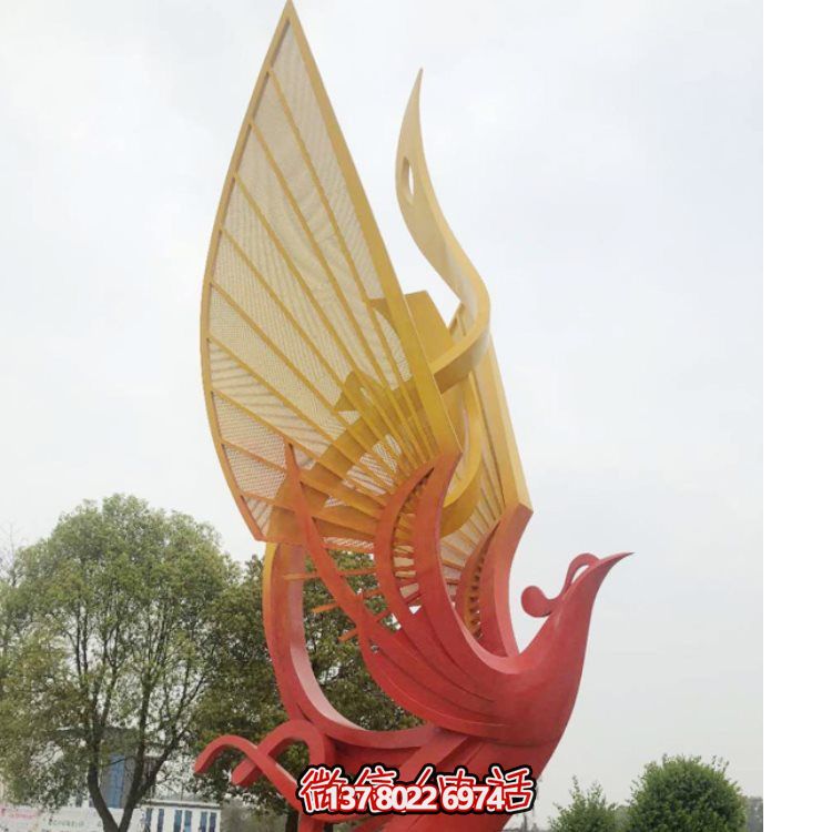 不銹鋼彩繪戶(hù)外廣場(chǎng)大型抽象動(dòng)物景觀鳳凰